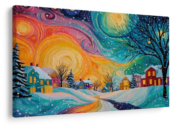 Quadro su tela Natalizio – Favola invernale del villaggio innevato