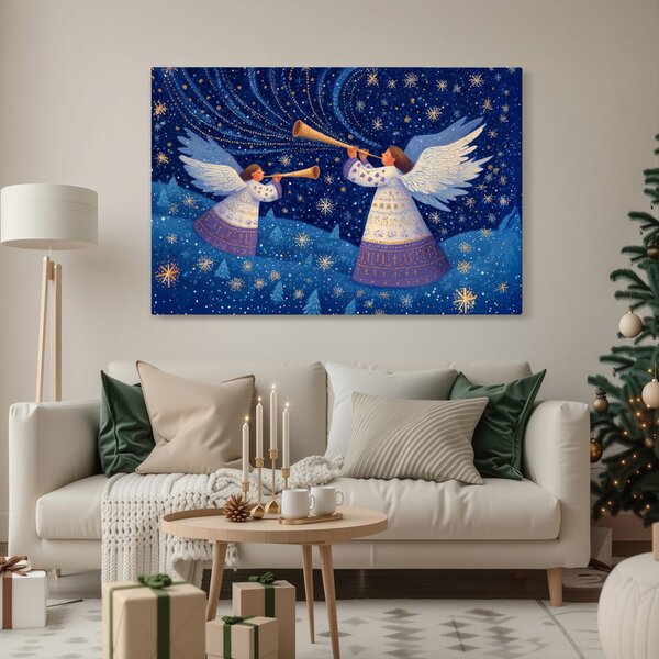 Quadro su tela – Angeli natalizi nella notte invernale