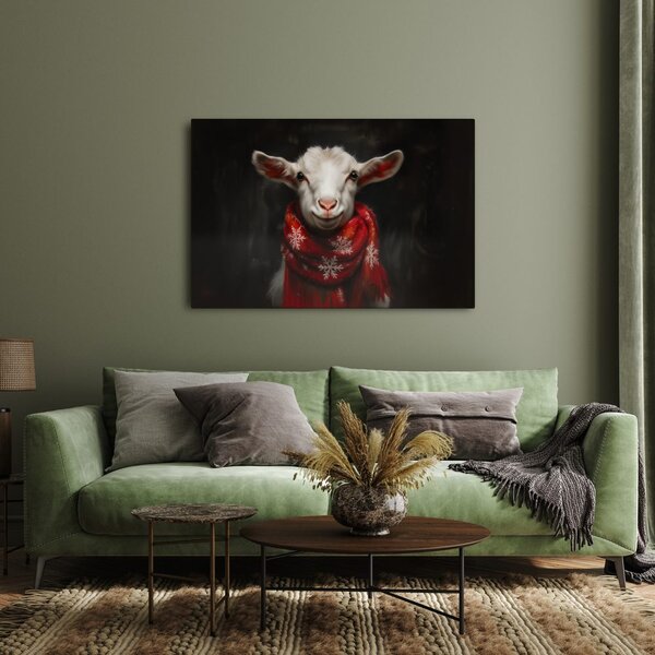Quadro su tela – Capra di Natale con sciarpa
