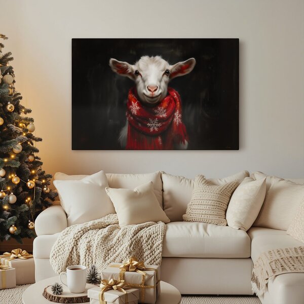 Quadro su tela – Capra di Natale con sciarpa