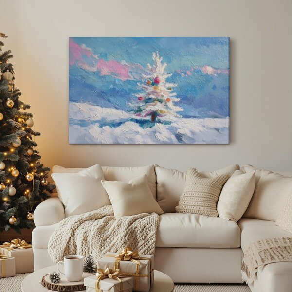 Quadro su tela – Albero di Natale in paesaggio innevato