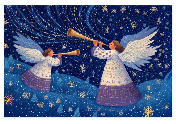Quadro su tela – Angeli natalizi nella notte invernale