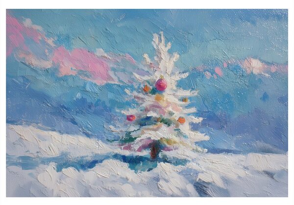 Quadro su tela – Albero di Natale in paesaggio innevato