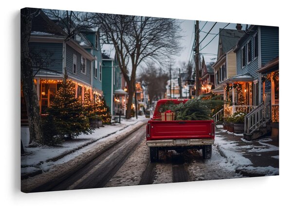 Quadro su tela – Viaggio natalizio in auto rossa