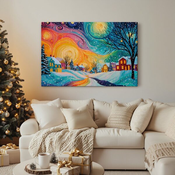 Quadro su tela Natalizio – Favola invernale del villaggio innevato
