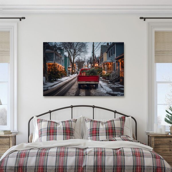 Quadro su tela – Viaggio natalizio in auto rossa