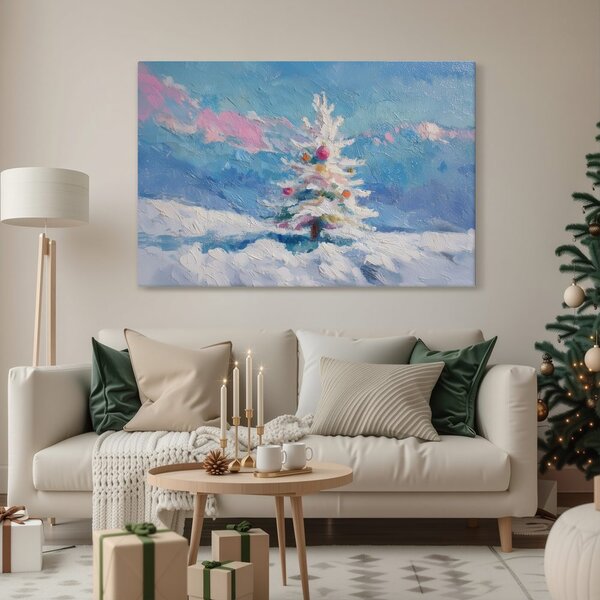 Quadro su tela – Albero di Natale in paesaggio innevato
