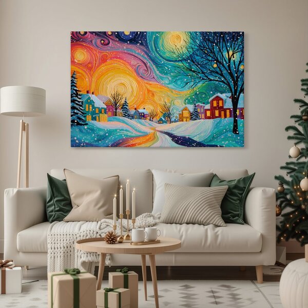 Quadro su tela Natalizio – Favola invernale del villaggio innevato