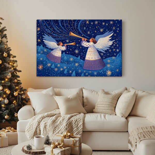 Quadro su tela – Angeli natalizi nella notte invernale