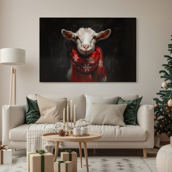 Quadro su tela – Capra di Natale con sciarpa