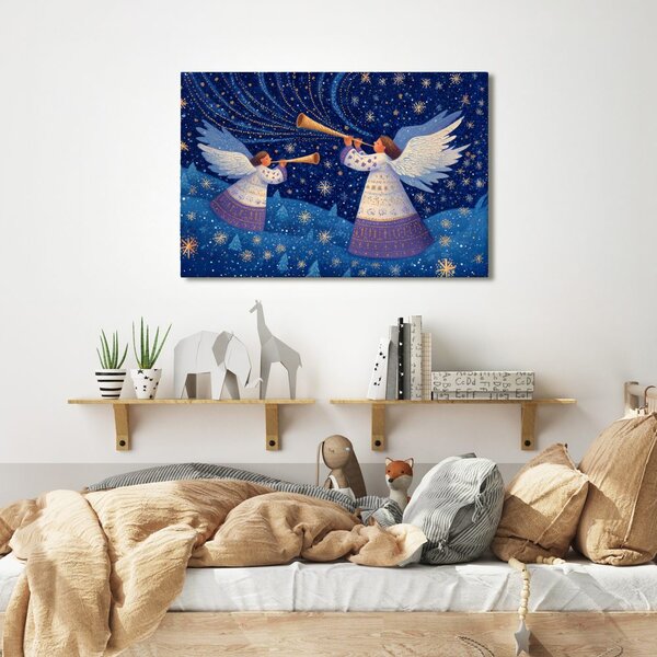 Quadro su tela – Angeli natalizi nella notte invernale