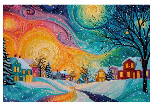Quadro su tela Natalizio – Favola invernale del villaggio innevato