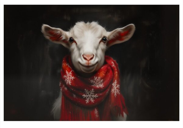 Quadro su tela – Capra di Natale con sciarpa