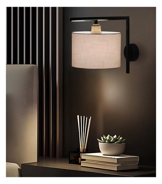 PUB APPLIQUE BIANCA O NERA CON PARALUME D20 CM IN TESSUTO DI LINO 3 COLORI LAMPADINA ATTACCO E27