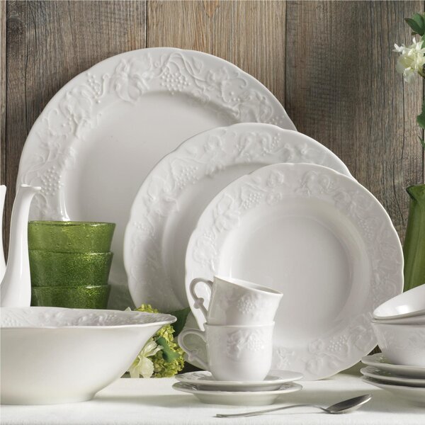 Servizio piatti 18 pezzi 6 posti tavola in porcellana con decoro Sottosmalto Collezione Toscana lavabile in lavastoviglie colore Bianco