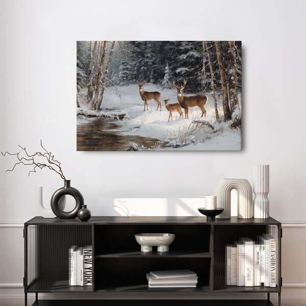 Quadro su tela Natalizio – Foresta invernale con cervi