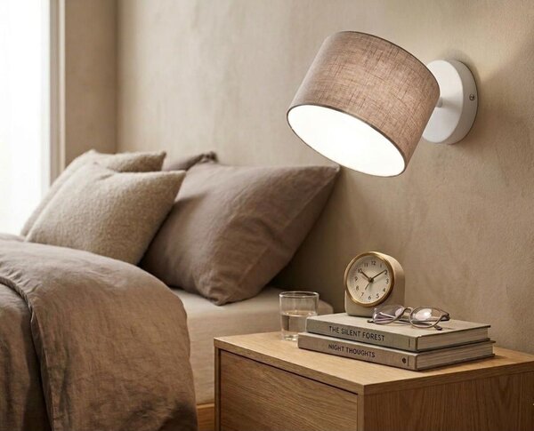 PUB APPLIQUE PLAFONIERA ORIENTABILE BIANCA O NERA CON PARALUME IN TESSUTO DI LINO 3 COLORI LAMPADINA E27
