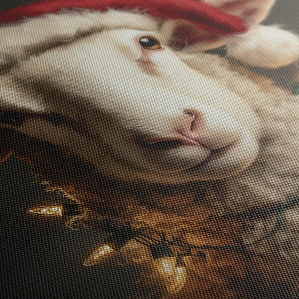 Quadro su tela – Pecora con cappello di Natale