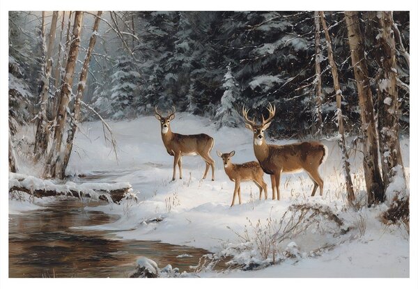 Quadro su tela Natalizio – Foresta invernale con cervi