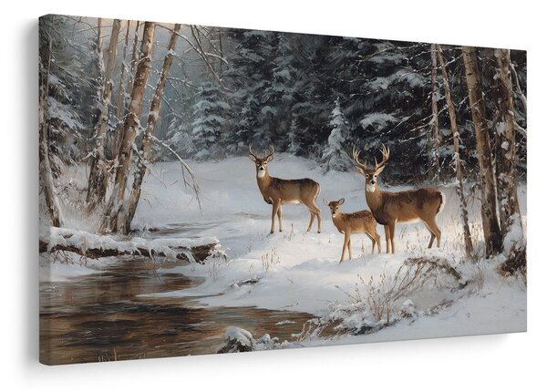 Quadro su tela Natalizio – Foresta invernale con cervi