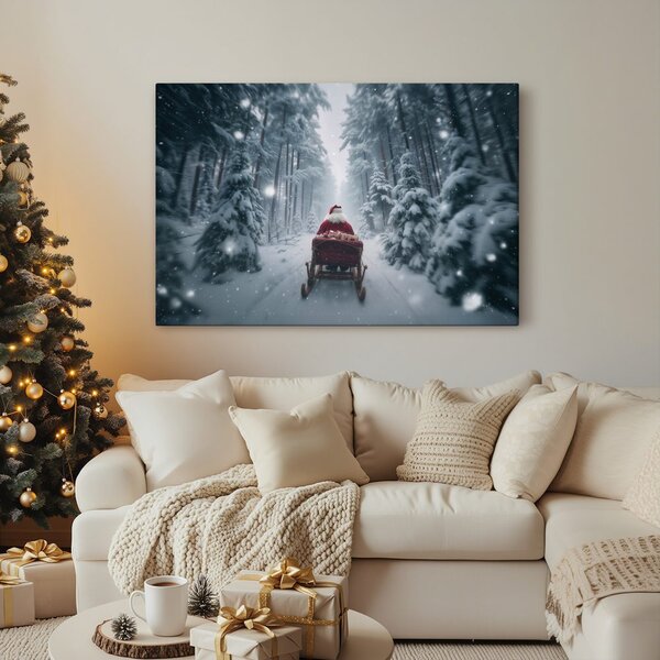 Quadro su tela – Viaggio natalizio di Babbo Natale nel bosco