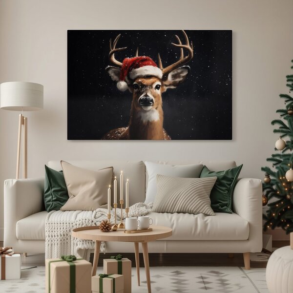 Quadro su tela – Dolce renna natalizia di notte