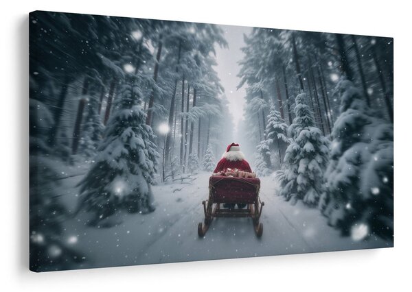 Quadro su tela – Viaggio natalizio di Babbo Natale nel bosco