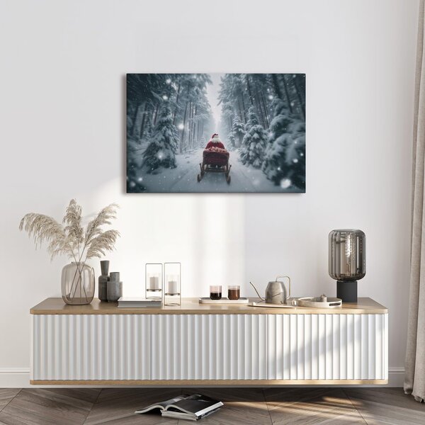 Quadro su tela – Viaggio natalizio di Babbo Natale nel bosco