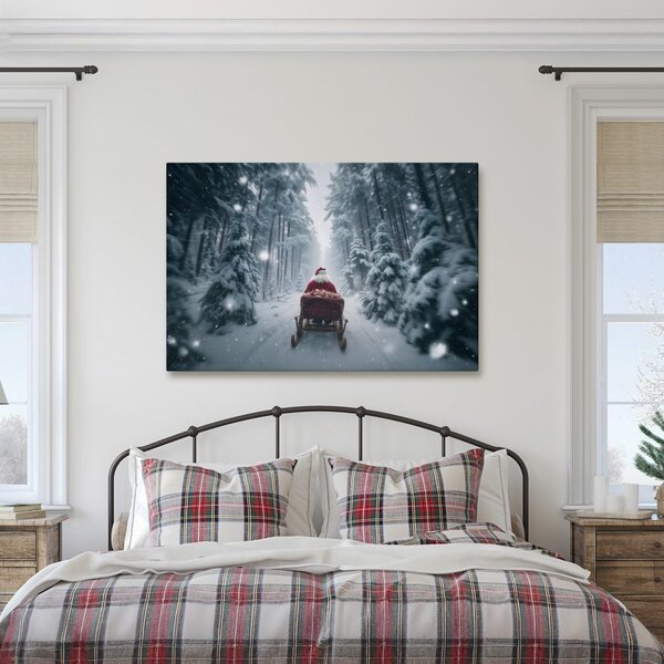 Quadro su tela – Viaggio natalizio di Babbo Natale nel bosco