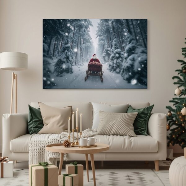 Quadro su tela – Viaggio natalizio di Babbo Natale nel bosco