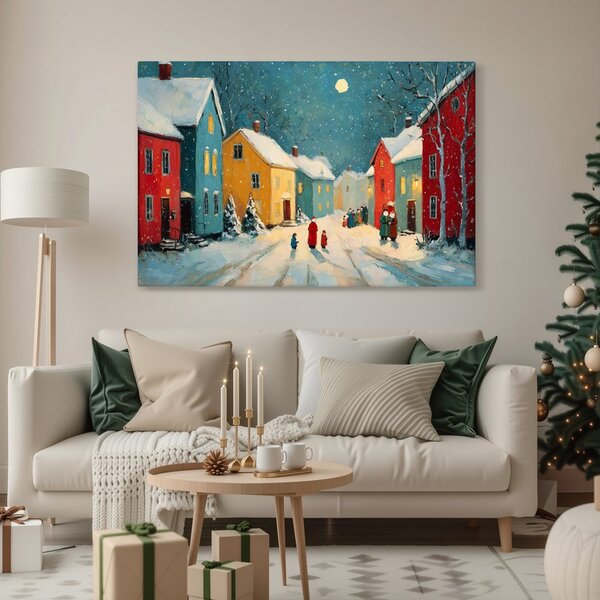 Quadro su tela – Strada natalizia di notte