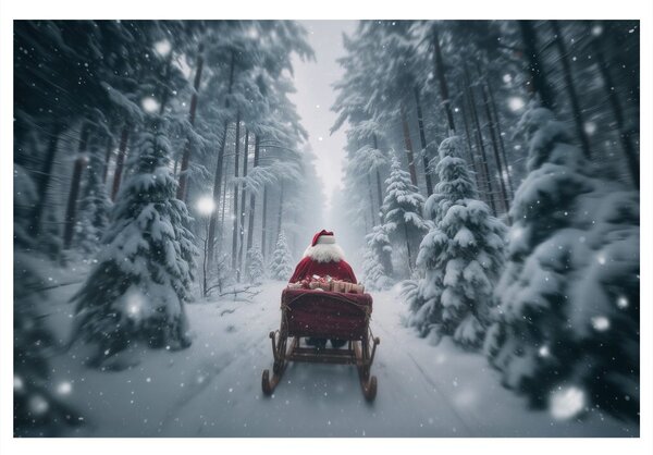 Quadro su tela – Viaggio natalizio di Babbo Natale nel bosco
