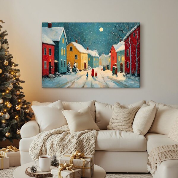 Quadro su tela – Strada natalizia di notte