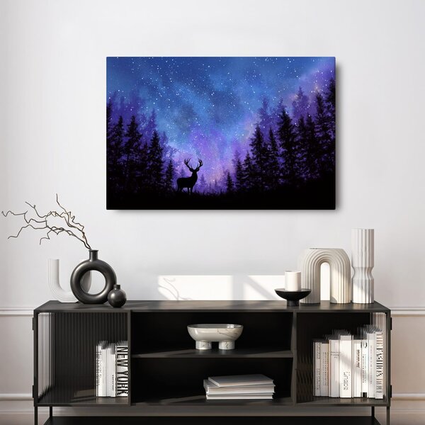 Quadro su tela – Cervo natalizio nella foresta magica