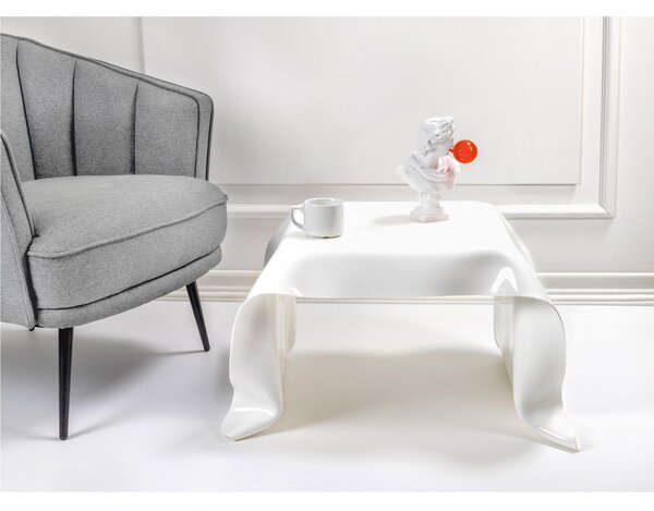 Tavolino, Basso da Th� Drappeggi d�autore Dimensioni 60x75x h 40 cm, Corpo Bianco plexiglass 3 mm portata massima 8 kg