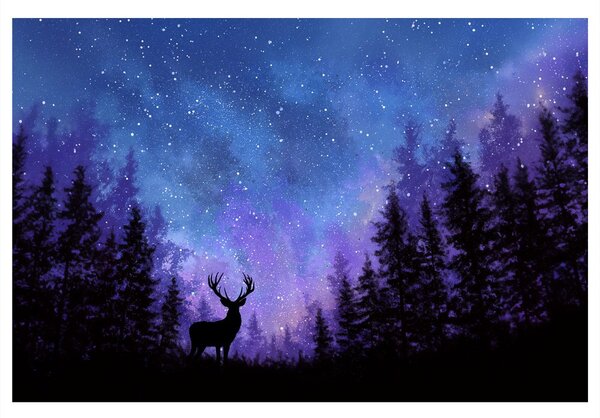 Quadro su tela – Cervo natalizio nella foresta magica
