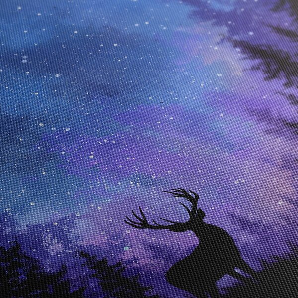 Quadro su tela – Cervo natalizio nella foresta magica