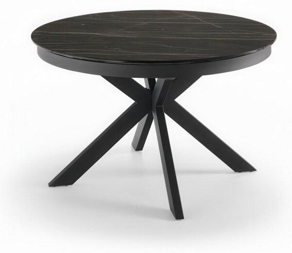 Tavolo Rotondo Top in Marmo nero portoro , Struttura in Metallo, MOON Diametro 120 x120 Max 160x h76 cm-Peso 69 kg Fino a 6 persone colore top in marmo nero portoro