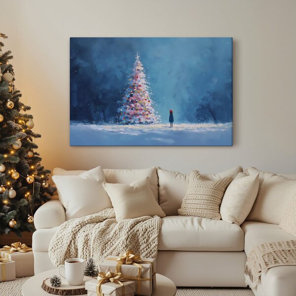 Quadro su tela – Albero di Natale e viandante solitario