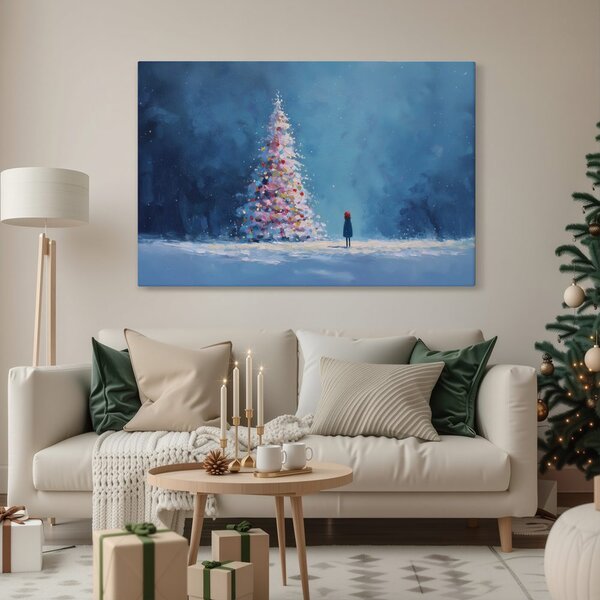Quadro su tela – Albero di Natale e viandante solitario