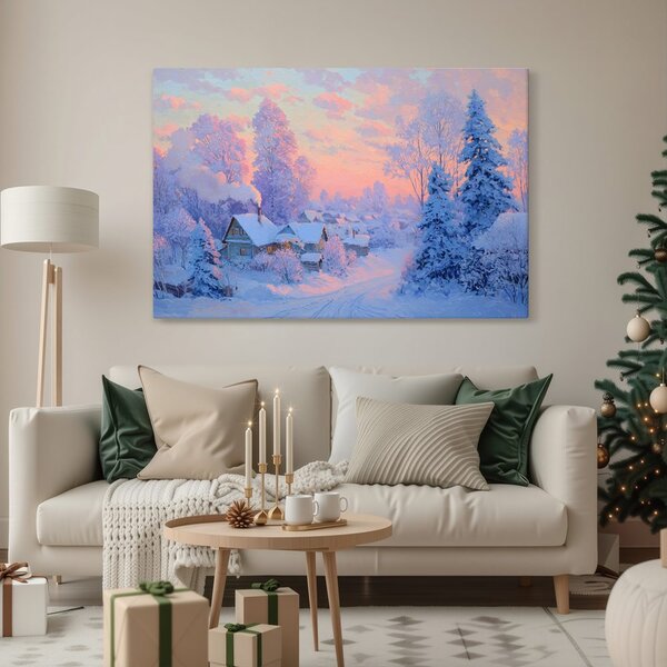 Quadro su tela – Villaggio natalizio al crepuscolo