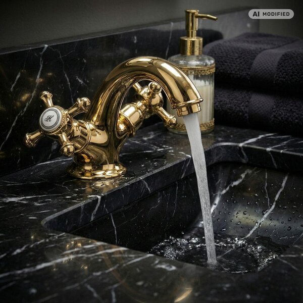 PaulGurkes Miscelatore per lavabo, modello piccolo, oro, stile retrò antico, a due maniglie