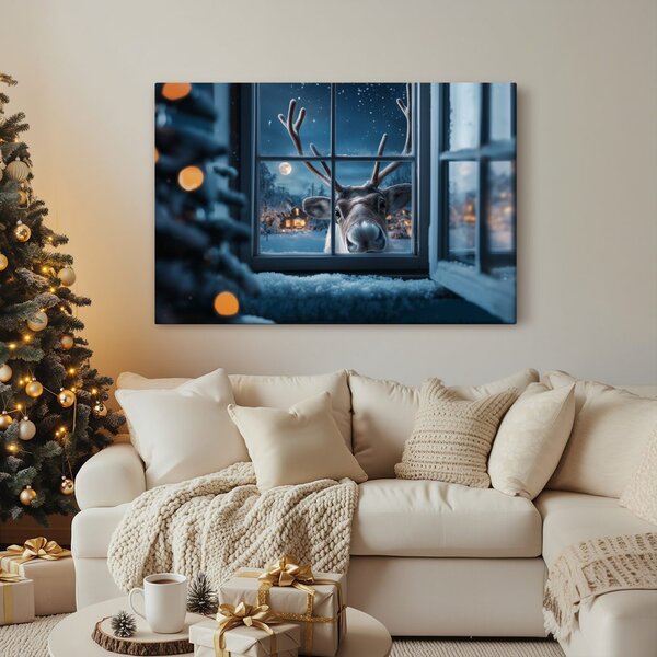 Quadro su tela – Renna natalizia curiosa
