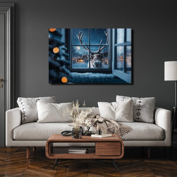 Quadro su tela – Renna natalizia curiosa