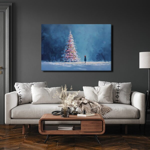 Quadro su tela – Albero di Natale e viandante solitario