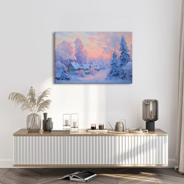 Quadro su tela – Villaggio natalizio al crepuscolo