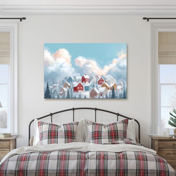 Quadro su tela – Paesaggio natalizio con casette accoglienti