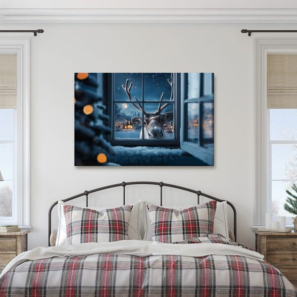 Quadro su tela – Renna natalizia curiosa