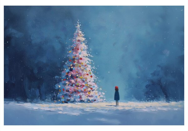 Quadro su tela – Albero di Natale e viandante solitario