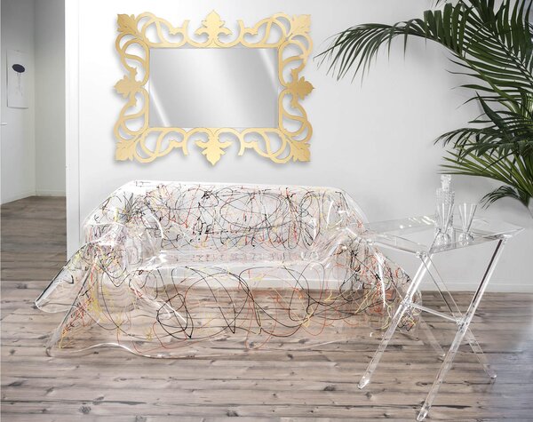 Specchiera con cornice in plexiglass impreziosito da intagli minuziosi al laser Dimensioni 134x3x h 98 cm - stile barocco colore Oro